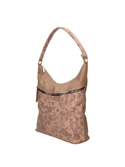 Karen Ce-Ina drapp virágos rostbőr női válltáska