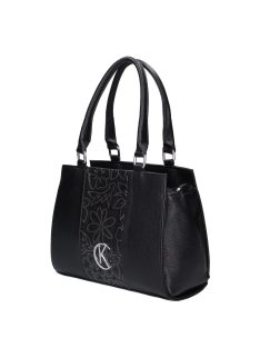 Karen Liberta fekete virágos rostbőr női kézitáska