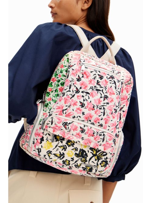 Desigual bézs-rózsaszín virágos női hátizsák