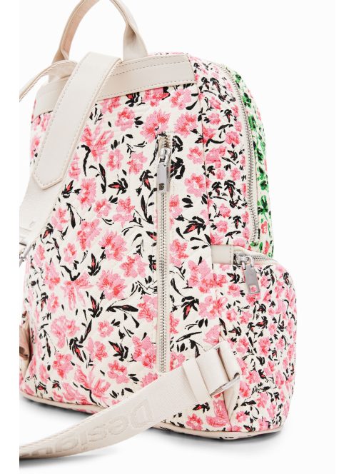 Desigual bézs-rózsaszín virágos női hátizsák
