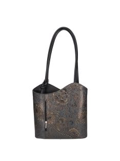 Olasz bőr 238 szürke arany virágos női hátizsák és válltáska 
