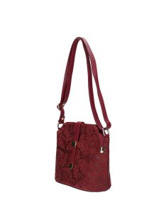 Olasz bőr 0600 bordó velúr virág kicsi női válltáska