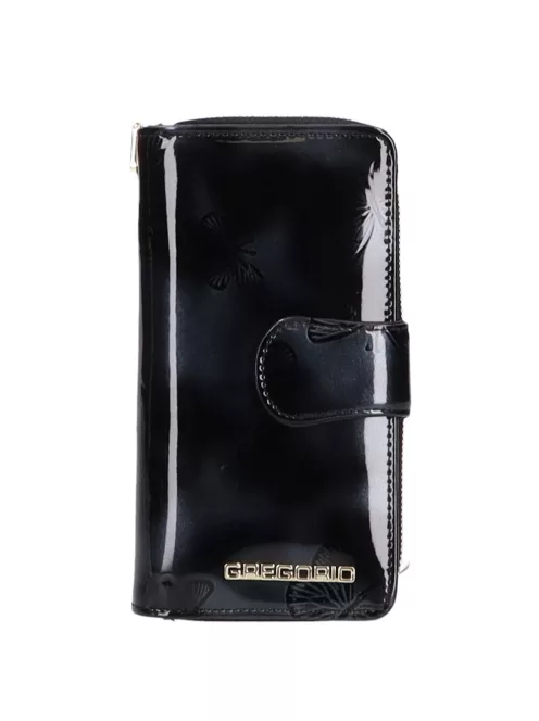 Gregorio BT-116 fekete lakk bőr női pénztárca