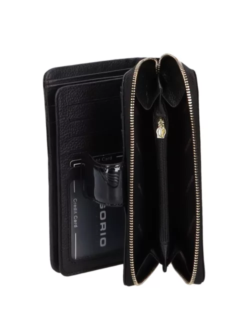 Gregorio BT-116 fekete lakk bőr női pénztárca