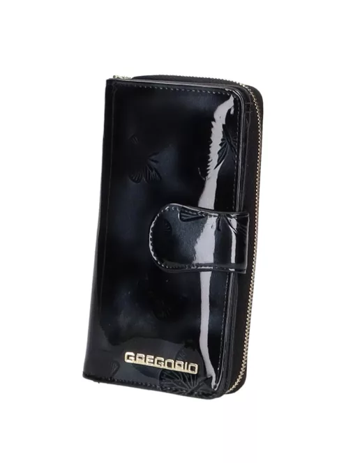 Gregorio BT-116 fekete lakk bőr női pénztárca