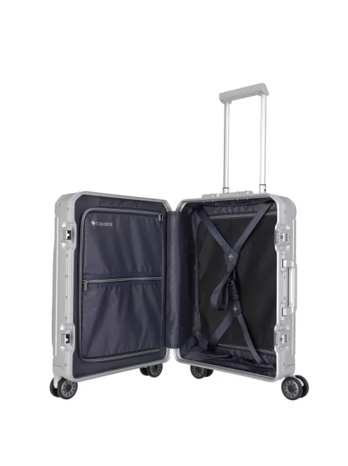 Travelite Next S+ ezüst laptoptartós kabin méretű prémium alumínium bőrönd 