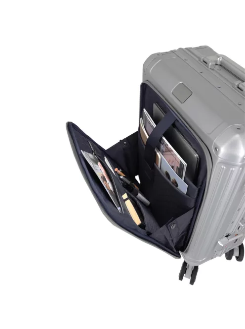 Travelite Next S+ ezüst laptoptartós kabin méretű prémium alumínium bőrönd 