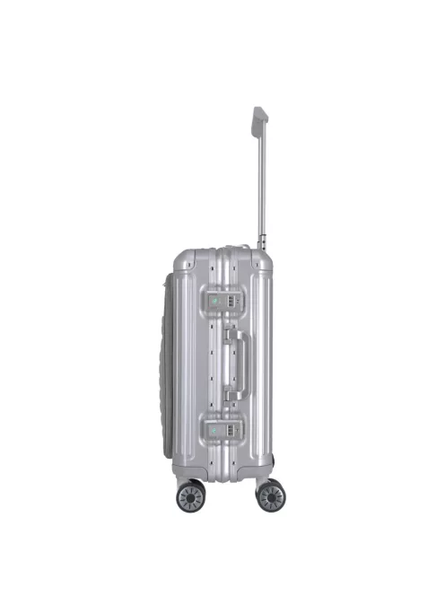 Travelite Next S+ ezüst laptoptartós kabin méretű prémium alumínium bőrönd 