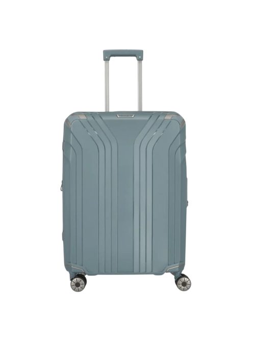 Travelite Elvaa M blaugrau 4 kerekű bővíthető közepes méretű prémium bőrönd 