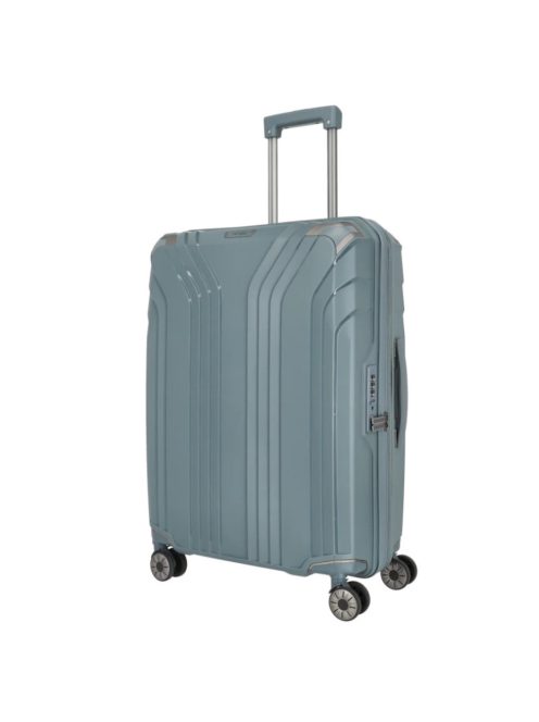 Travelite Elvaa M blaugrau 4 kerekű bővíthető közepes méretű prémium bőrönd 