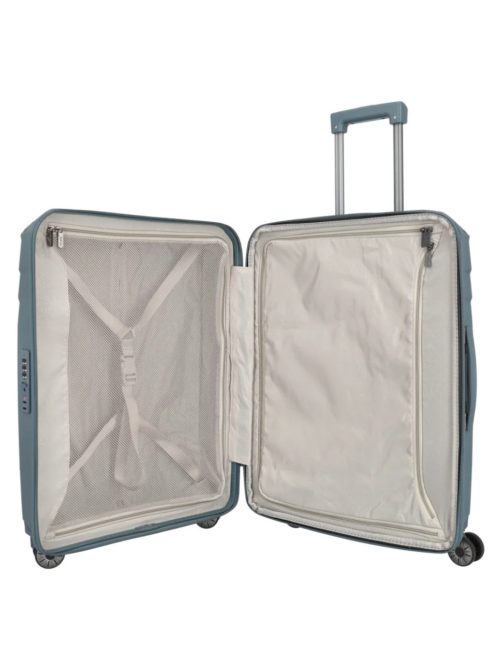 Travelite Elvaa M blaugrau 4 kerekű bővíthető közepes méretű prémium bőrönd 