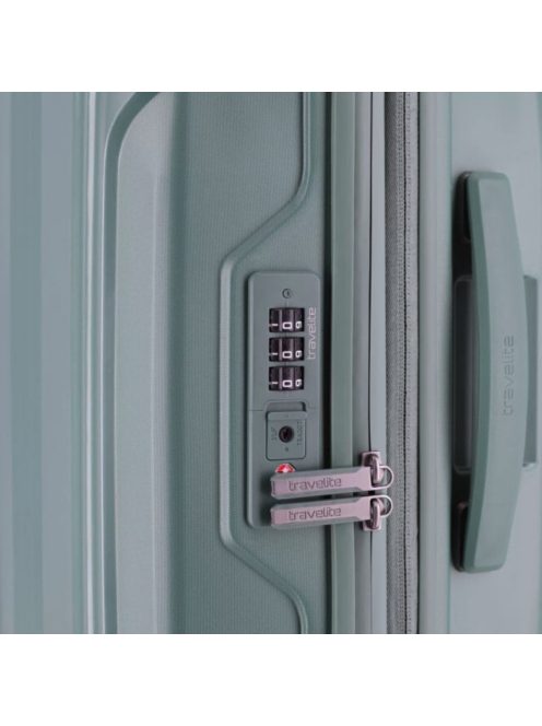Travelite Elvaa M blaugrau 4 kerekű bővíthető közepes méretű prémium bőrönd 