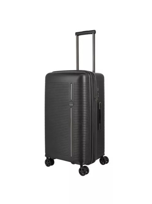 Travelite Roomer fekete 4 kerekű bővíthető közepes bőrönd