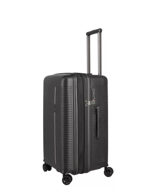 Travelite Roomer fekete 4 kerekű bővíthető közepes bőrönd