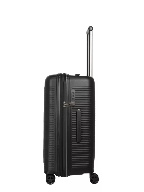 Travelite Roomer fekete 4 kerekű bővíthető közepes bőrönd