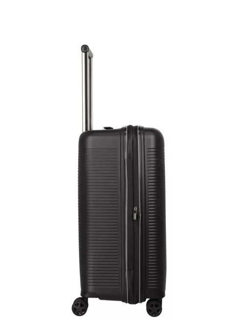 Travelite Roomer fekete 4 kerekű bővíthető közepes bőrönd