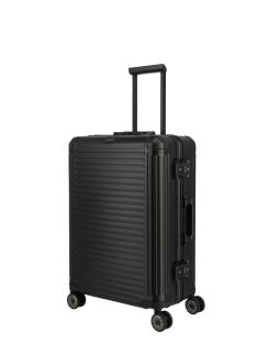   Travelite Next M fekete közepes méretű prémium alumínium bőrönd 