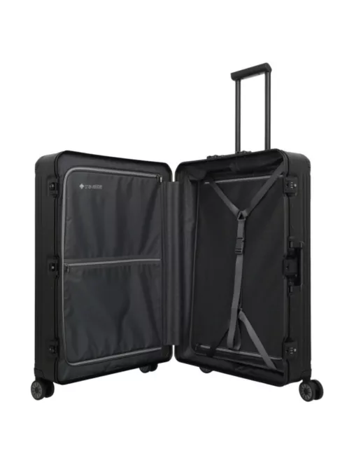 Travelite Next L fekete nagy méretű prémium alumínium bőrönd 