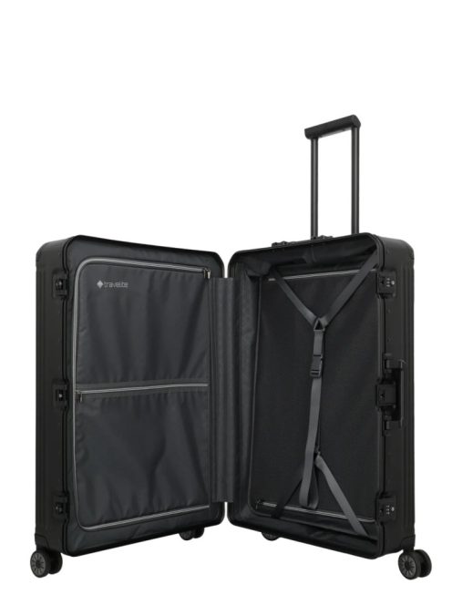 Travelite Next L fekete nagy méretű prémium alumínium bőrönd 