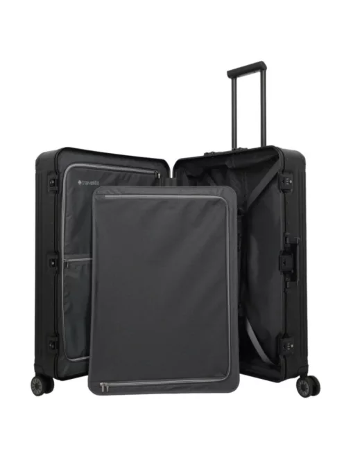 Travelite Next L fekete nagy méretű prémium alumínium bőrönd 