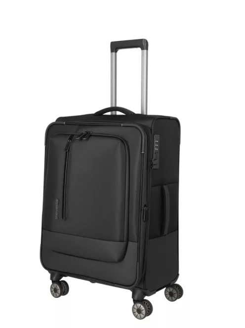Travelite Crosslite M fekete bővíthető közepes méretű bőrönd 