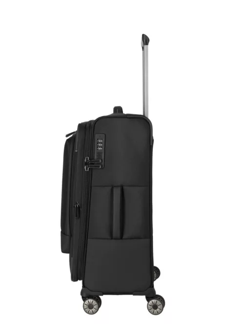 Travelite Crosslite M fekete bővíthető közepes méretű bőrönd 