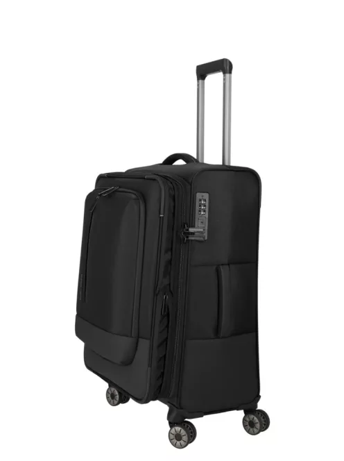 Travelite Crosslite M fekete bővíthető közepes méretű bőrönd 