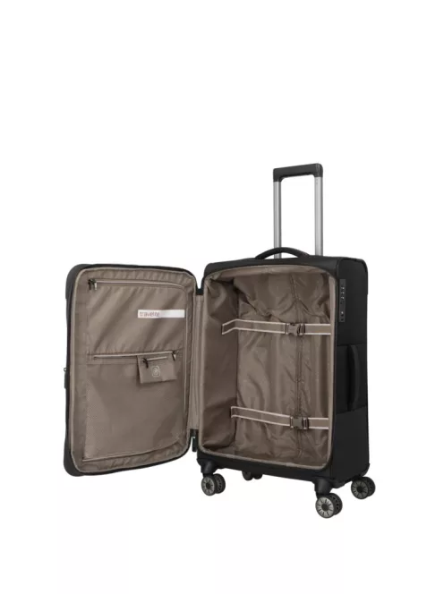 Travelite Crosslite M fekete bővíthető közepes méretű bőrönd 