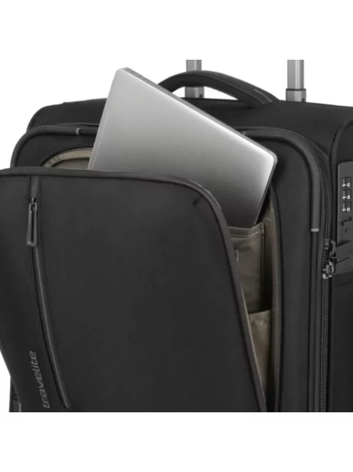 Travelite Crosslite M fekete bővíthető közepes méretű bőrönd 