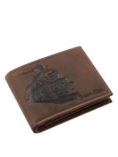 GreenDeed valódi bőr férfi pénztárca klasszikus vonat mintával REVO1021 barna