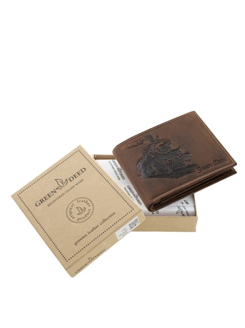GreenDeed valódi bőr férfi pénztárca klasszikus vonat mintával REVO1021 barna