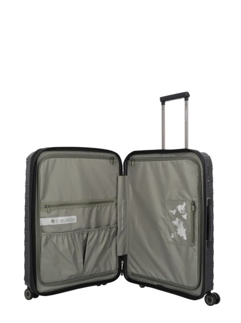 Travelite MOOBY M fekete bővíthető közepes méretű bőrönd