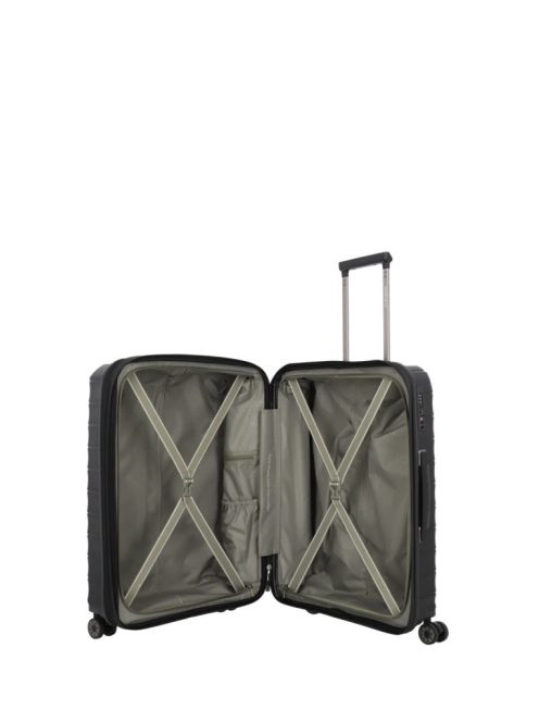 Travelite MOOBY M fekete bővíthető közepes méretű bőrönd