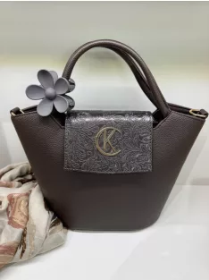 Virág alakú hajcsat és táskadísz szürke