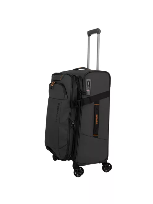 Travelite Briize M fekete bővíthető közepes méretű bőrönd