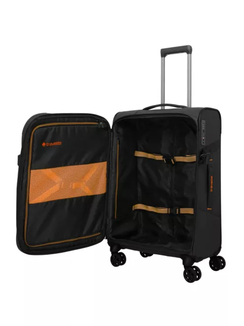 Travelite Briize M fekete bővíthető közepes méretű bőrönd
