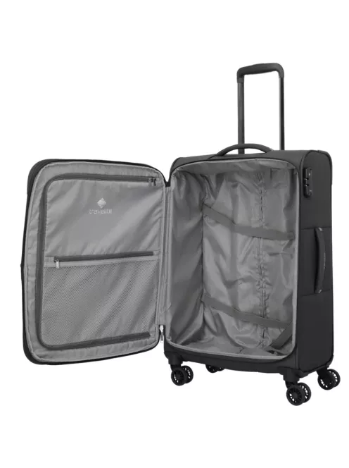 Travelite Umbria M fekete bővíthető közepes méretű bőrönd