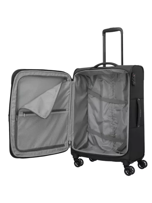 Travelite Umbria M fekete bővíthető közepes méretű bőrönd