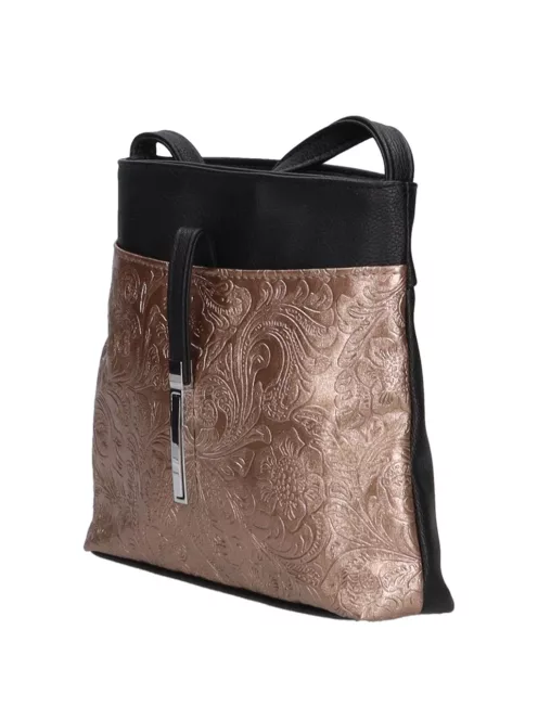 Karen rostbőr táska D 099 fekete bronz virágos