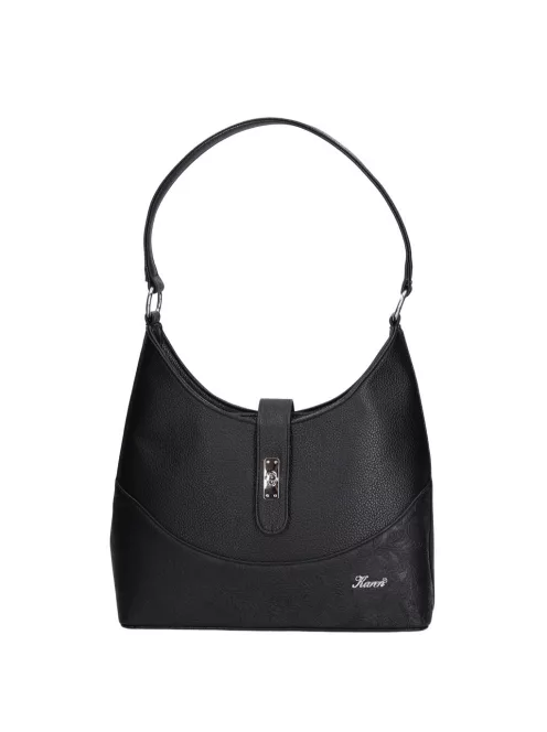 Karen D 658 fekete virág rostbőr női táska