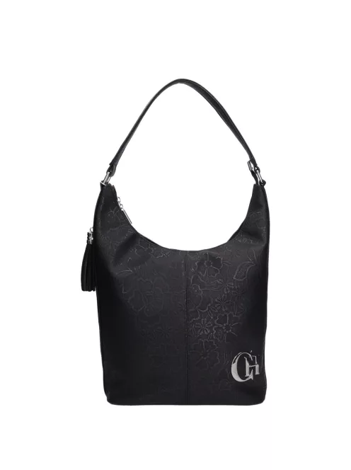 Chiara L 354 fekete virág mintás rostbőr táska