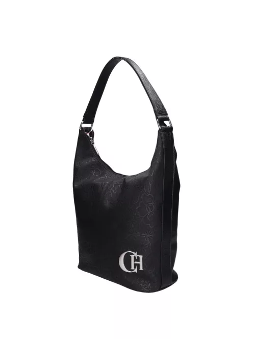 Chiara L 354 fekete virág mintás rostbőr táska