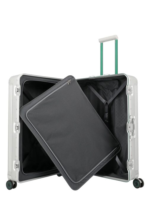 Travelite Next ezüst-zöld alumínium 4 kerekű csatos nagy bőrönd