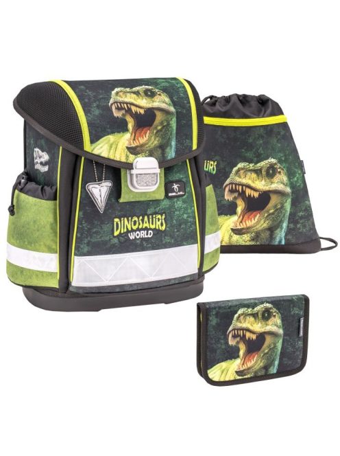 Belmil fekete-zöld dínós fiú iskolatáska szett