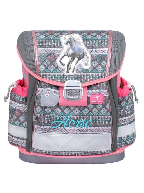 Belmil szürke-rózsaszín lovas lány iskolatáska szett