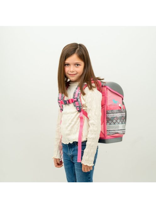 Belmil szürke-rózsaszín lovas lány iskolatáska szett