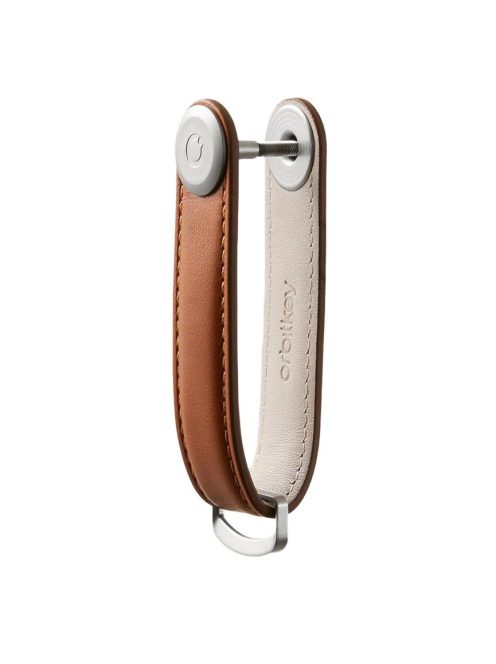 Orbitkey Organiser Leather 2.0 silver - cognac/tan bőr kulcstartó 