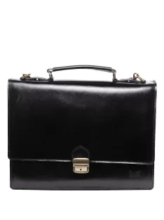 VALÓDI BŐR 2 rekeszes fekete nagy férfi aktatáska