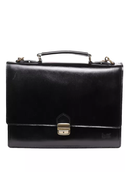 VALÓDI BŐR 2 rekeszes fekete nagy férfi aktatáska