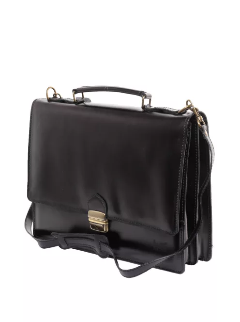 VALÓDI BŐR 2 rekeszes fekete nagy férfi aktatáska